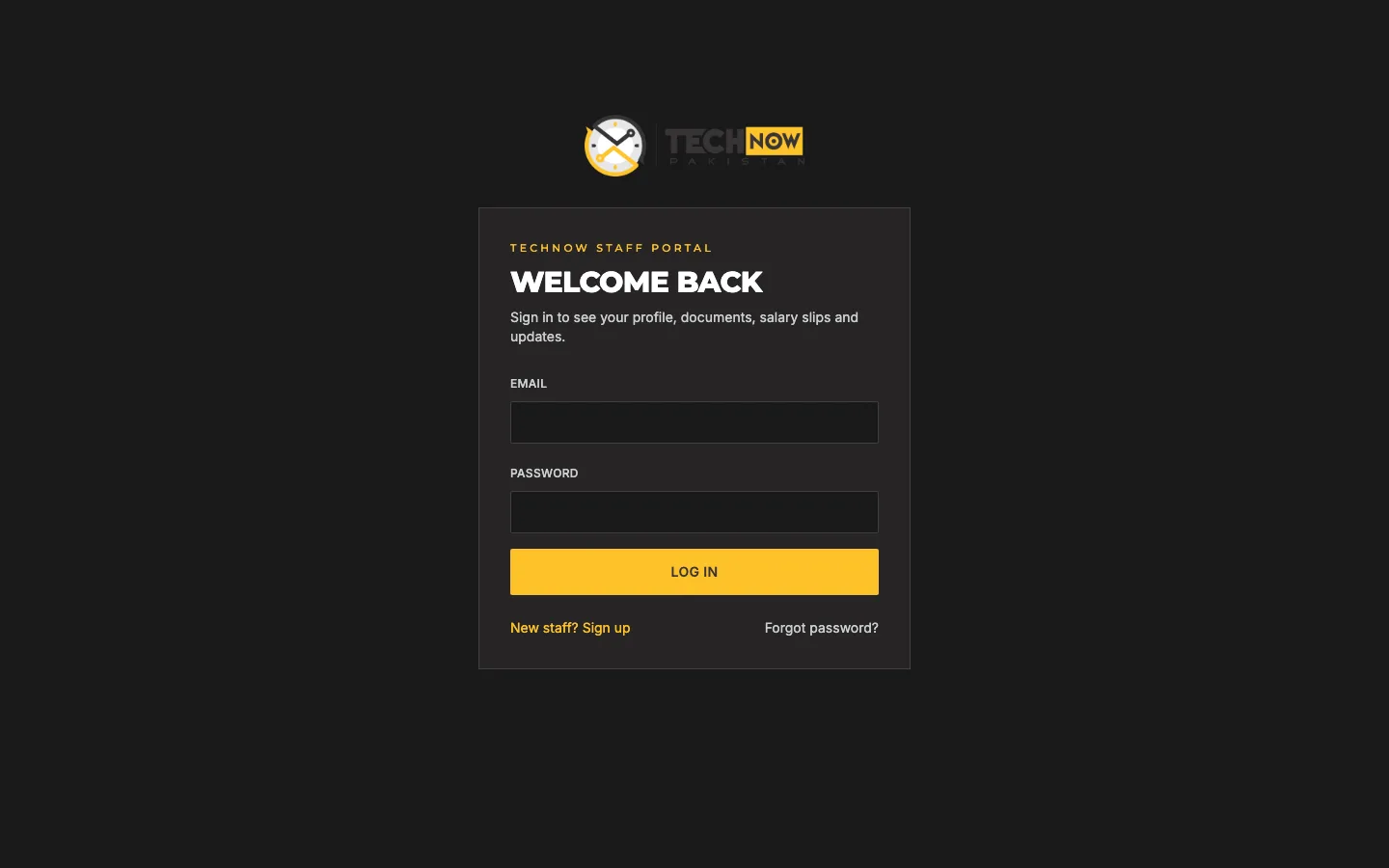 TechNow Staff Portal (HRMS) website screenshot